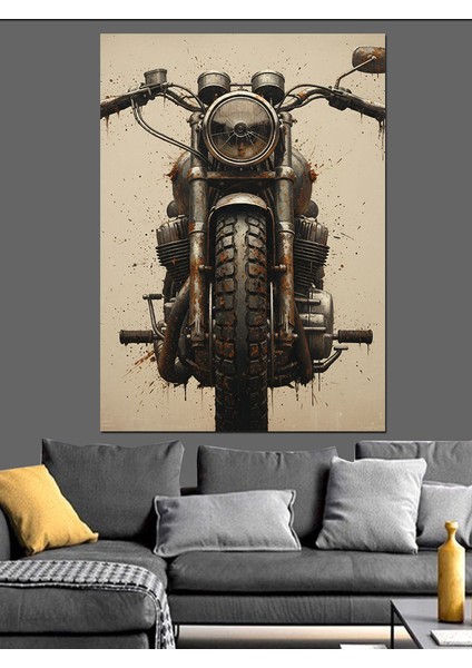 Klasik Choper Motor Siyah Dekoratif Kanvas - Mdf Ahşap Tablo fiyatları