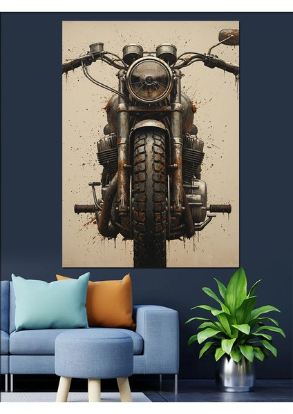 Klasik Choper Motor Siyah Dekoratif Kanvas - Mdf Ahşap Tablo fırsatları