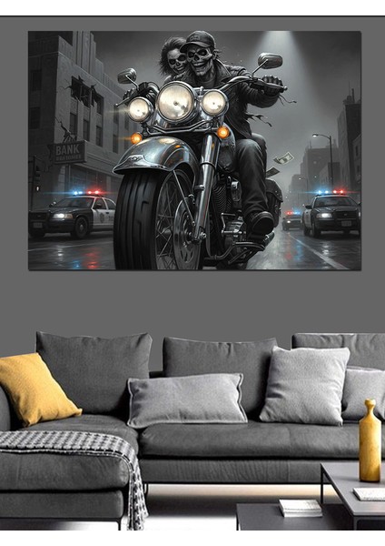 Klasik Cruiser Motorlu Taşıt ve Polis Arabaları Koyu Dekoratif Kanvas - Mdf Ahşap Tablo