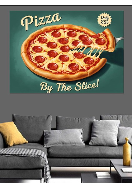 Pizza Dilimi Retro Afiş Dekoratif Kanvas - Mdf Ahşap Tablo