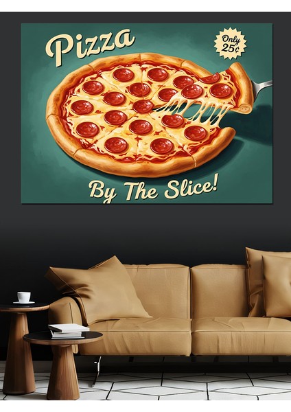 Pizza Dilimi Retro Afiş Dekoratif Kanvas - Mdf Ahşap Tablo fiyatları