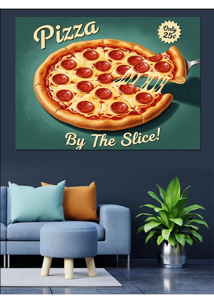 Pizza Dilimi Retro Afiş Dekoratif Kanvas - Mdf Ahşap Tablo modelleri
