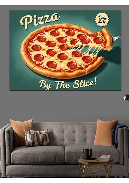 Pizza Dilimi Retro Afiş Dekoratif Kanvas - Mdf Ahşap Tablo fırsatları