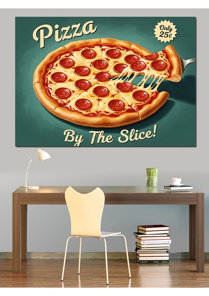 Pizza Dilimi Retro Afiş Dekoratif Kanvas - Mdf Ahşap Tablo indirimleri