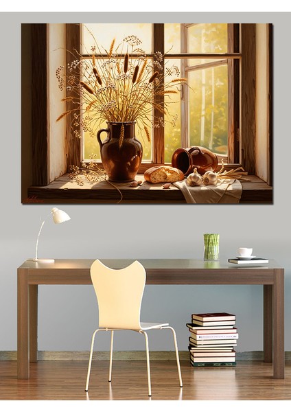 Pencere Önü Vazo Çiçekleri Manzarası Dekoratif Kanvas - Mdf Ahşap Tablo