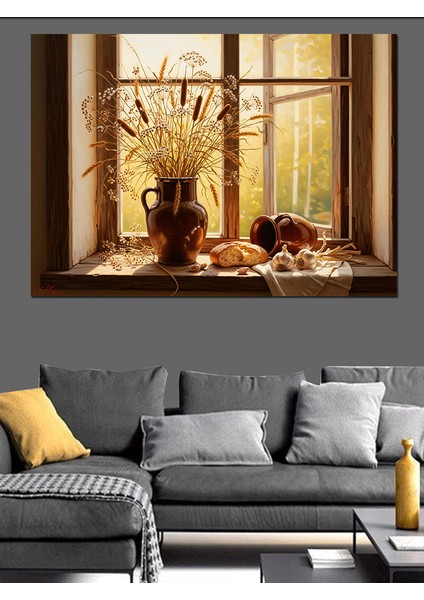 Pencere Önü Vazo Çiçekleri Manzarası Dekoratif Kanvas - Mdf Ahşap Tablo fiyatları