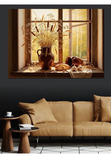 Pencere Önü Vazo Çiçekleri Manzarası Dekoratif Kanvas - Mdf Ahşap Tablo modelleri