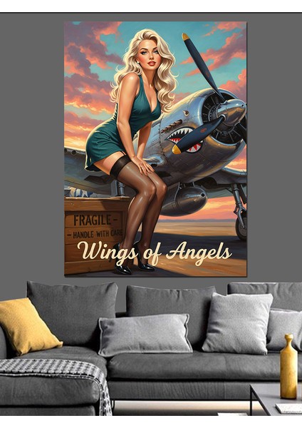 Puanlı Elbise Seksi Kadın Pinup Dekoratif Kanvas - Mdf Ahşap Tablo fiyatları