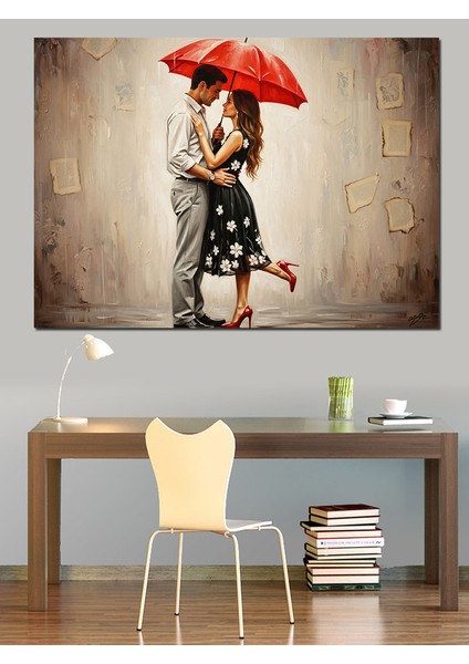 Kırmızı Şemsiye Altında Aşk Dekoratif Kanvas - Mdf Ahşap Tablo fiyatları