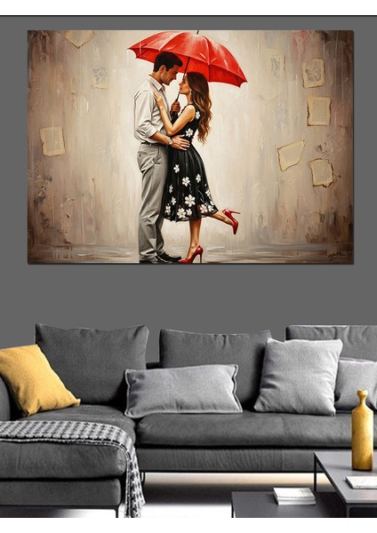 Kırmızı Şemsiye Altında Aşk Dekoratif Kanvas - Mdf Ahşap Tablo modelleri