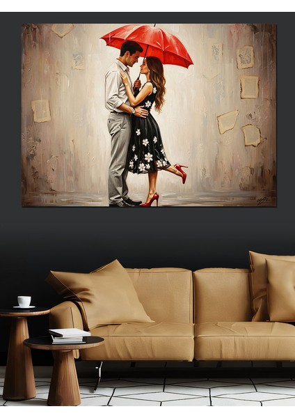 Kırmızı Şemsiye Altında Aşk Dekoratif Kanvas - Mdf Ahşap Tablo fırsatları