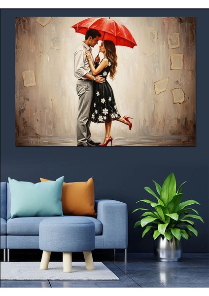 Kırmızı Şemsiye Altında Aşk Dekoratif Kanvas - Mdf Ahşap Tablo indirimleri