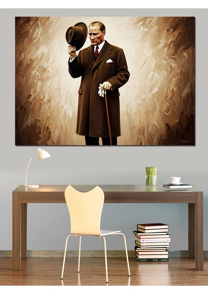 Mustafa Kemal Atatürk ve Şapkası Dekoratif Kanvas - Mdf Ahşap Tablo