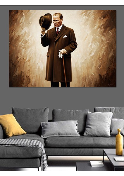 Mustafa Kemal Atatürk ve Şapkası Dekoratif Kanvas - Mdf Ahşap Tablo fiyatları