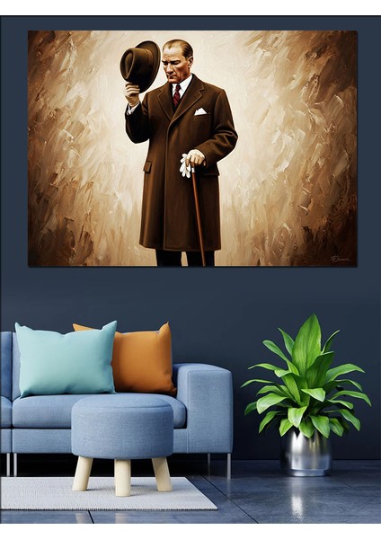 Mustafa Kemal Atatürk ve Şapkası Dekoratif Kanvas - Mdf Ahşap Tablo fırsatları