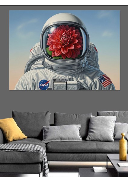 Çiçek Kafalı Astronot Dekoratif Kanvas - Mdf Ahşap Tablo fiyatları