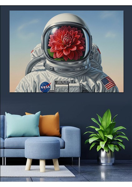 Çiçek Kafalı Astronot Dekoratif Kanvas - Mdf Ahşap Tablo fırsatları