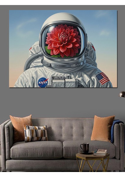 Çiçek Kafalı Astronot Dekoratif Kanvas - Mdf Ahşap Tablo indirimleri