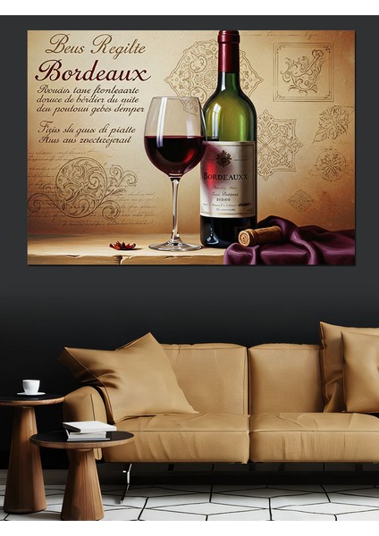 Kırmızı Şarap ve Kadeh Rustik Fon Dekoratif Kanvas - Mdf Ahşap Tablo