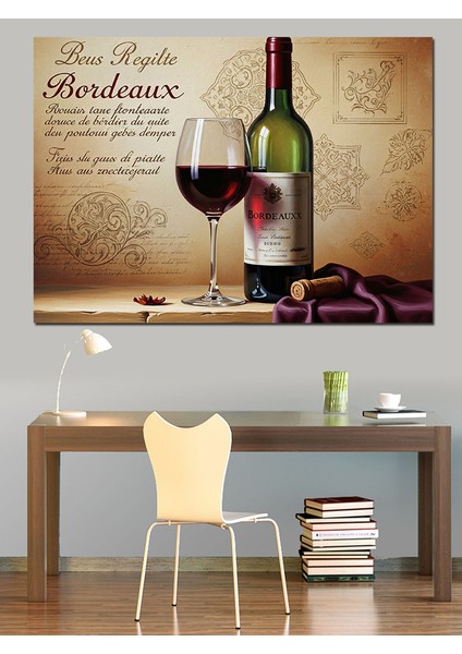 Kırmızı Şarap ve Kadeh Rustik Fon Dekoratif Kanvas - Mdf Ahşap Tablo fırsatları