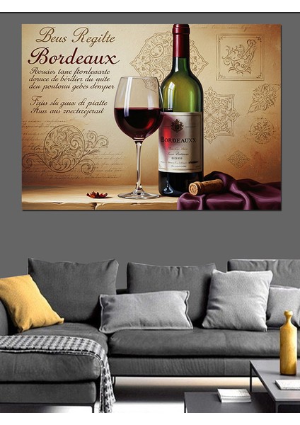 Kırmızı Şarap ve Kadeh Rustik Fon Dekoratif Kanvas - Mdf Ahşap Tablo indirimleri