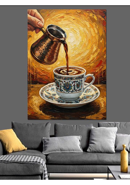 Kahve Fincanı Yavaş Dökülme Dekoratif Kanvas - Mdf Ahşap Tablo