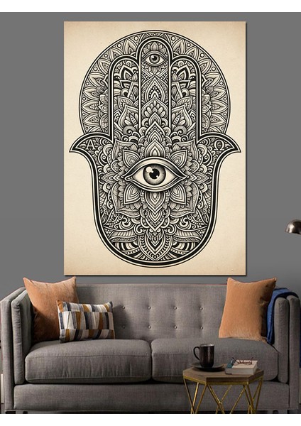El Şeklinde Hamsa Sembolü Dekoratif Kanvas - Mdf Ahşap Tablo modelleri