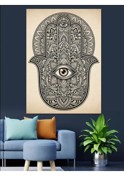 El Şeklinde Hamsa Sembolü Dekoratif Kanvas - Mdf Ahşap Tablo fırsatları