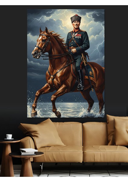 Kahverengi At ve Atatürk Dekoratif Kanvas - Mdf Ahşap Tablo