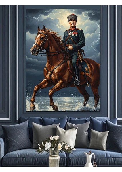 Kahverengi At ve Atatürk Dekoratif Kanvas - Mdf Ahşap Tablo fiyatları
