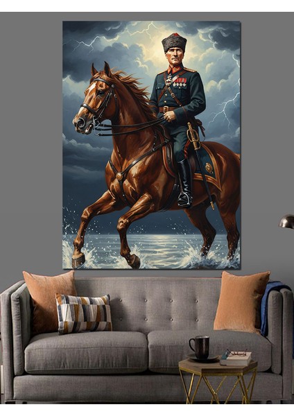 Kahverengi At ve Atatürk Dekoratif Kanvas - Mdf Ahşap Tablo fırsatları