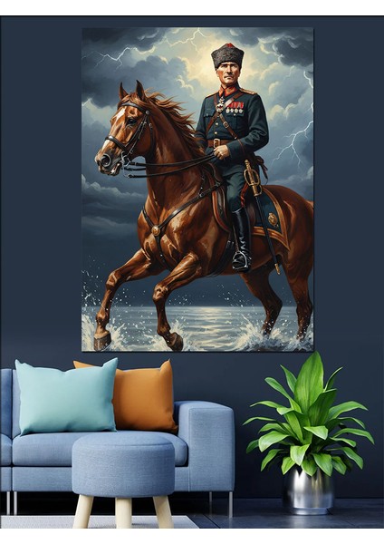 Kahverengi At ve Atatürk Dekoratif Kanvas - Mdf Ahşap Tablo indirimleri