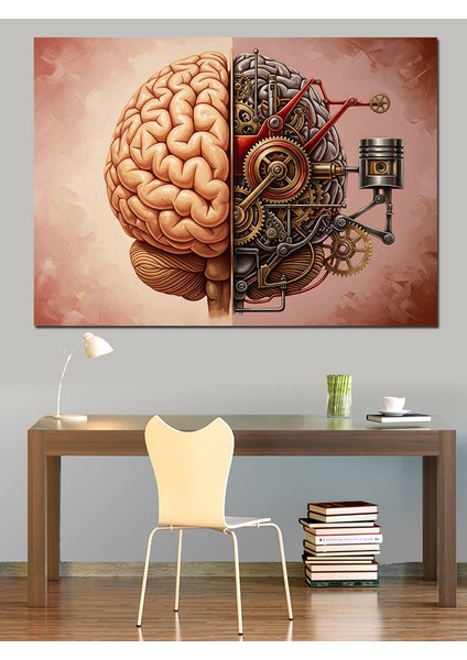 Yarısı Mekanik Insan Beyni Soyut Dekoratif Kanvas - Mdf Ahşap Tablo fiyatları