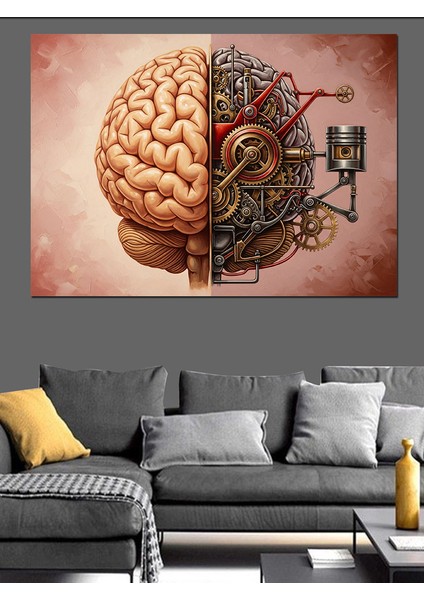 Yarısı Mekanik Insan Beyni Soyut Dekoratif Kanvas - Mdf Ahşap Tablo modelleri