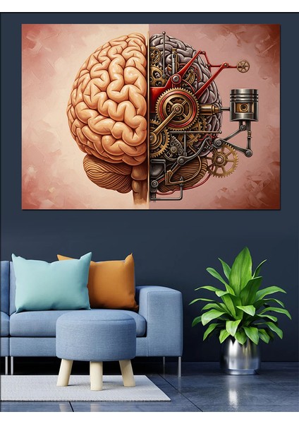 Yarısı Mekanik Insan Beyni Soyut Dekoratif Kanvas - Mdf Ahşap Tablo indirimleri