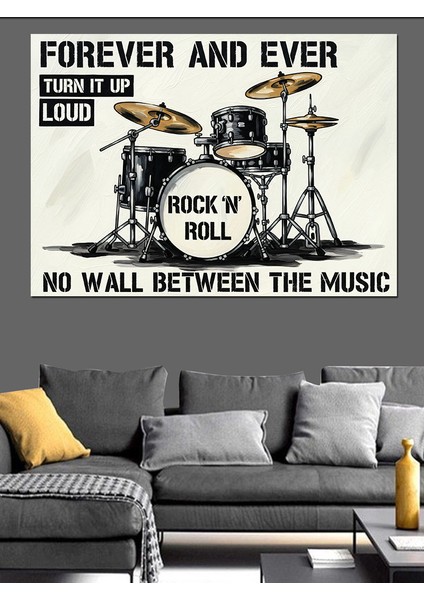 Bateri ve Rock'n Roll Afişi Dekoratif Kanvas - Mdf Ahşap Tablo fiyatları