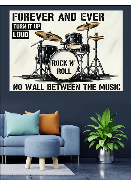 Bateri ve Rock'n Roll Afişi Dekoratif Kanvas - Mdf Ahşap Tablo fırsatları