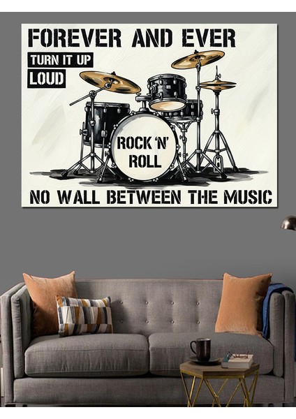 Bateri ve Rock'n Roll Afişi Dekoratif Kanvas - Mdf Ahşap Tablo indirimleri