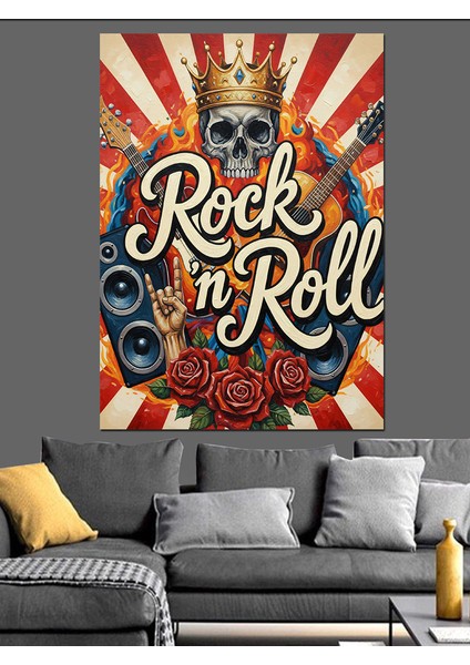 "rock'n Roll" Gitar Poster Dekoratif Kanvas - Mdf Ahşap Tablo