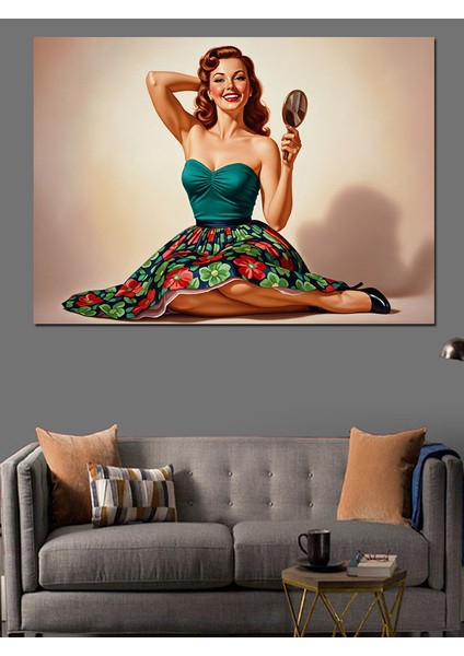 Ayna Tutan Retro Kadın Dekoratif Kanvas - Mdf Ahşap Tablo fırsatları