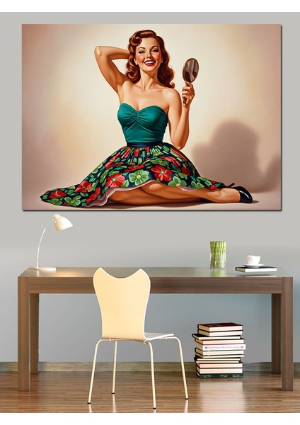 Ayna Tutan Retro Kadın Dekoratif Kanvas - Mdf Ahşap Tablo indirimleri