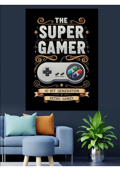 Süper Oyuncu Oyun Kontrolcü Dekoratif Kanvas - Mdf Ahşap Tablo