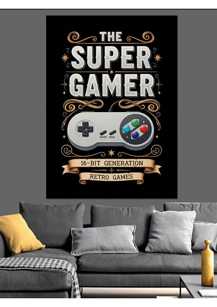Süper Oyuncu Oyun Kontrolcü Dekoratif Kanvas - Mdf Ahşap Tablo fırsatları