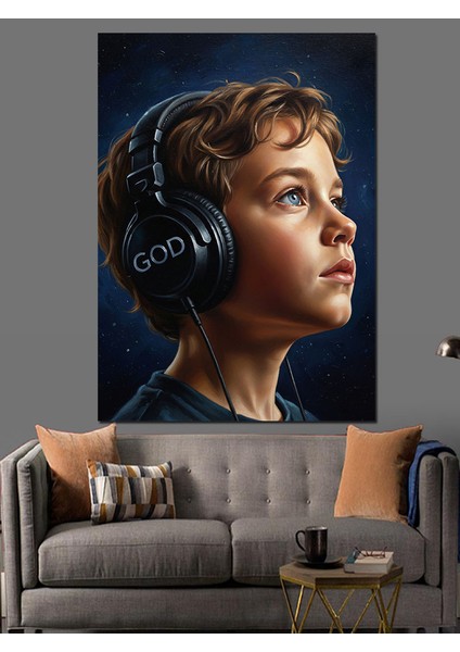 Kulaklık Takmış Çekici Çocuk Dekoratif Kanvas - Mdf Ahşap Tablo fiyatları