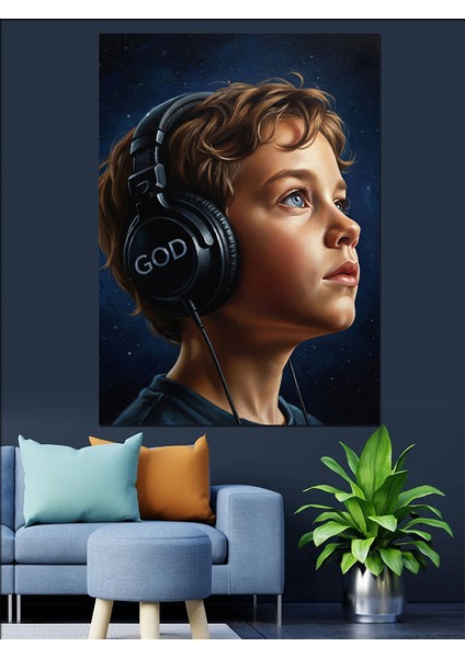 Kulaklık Takmış Çekici Çocuk Dekoratif Kanvas - Mdf Ahşap Tablo modelleri