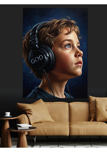 Kulaklık Takmış Çekici Çocuk Dekoratif Kanvas - Mdf Ahşap Tablo fırsatları