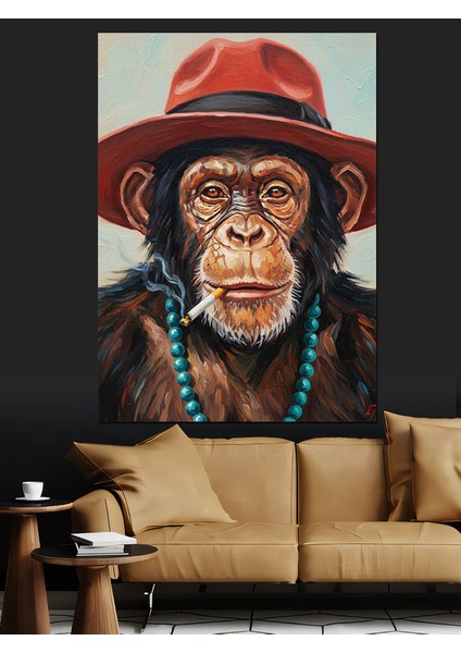 Kırmızı Şapkalı Şık Maymun Dekoratif Kanvas - Mdf Ahşap Tablo fırsatları