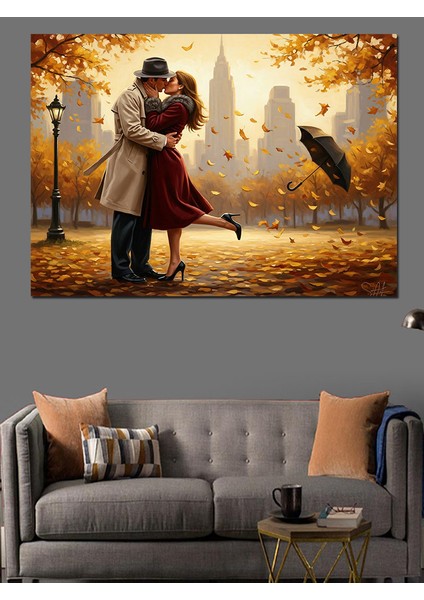 Sonbaharda Aşık Çift Dekoratif Kanvas - Mdf Ahşap Tablo fiyatları