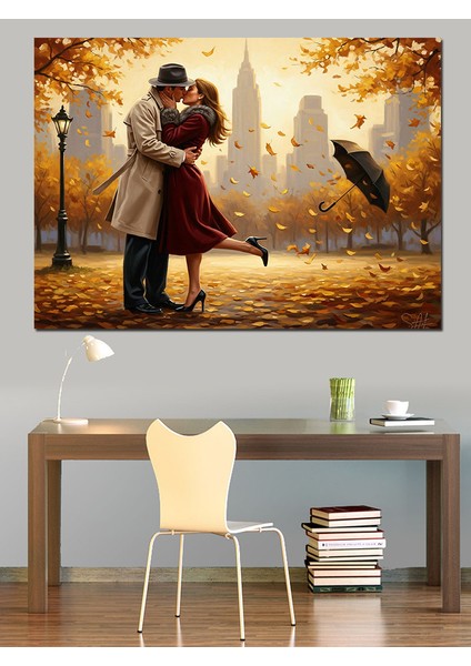 Sonbaharda Aşık Çift Dekoratif Kanvas - Mdf Ahşap Tablo modelleri