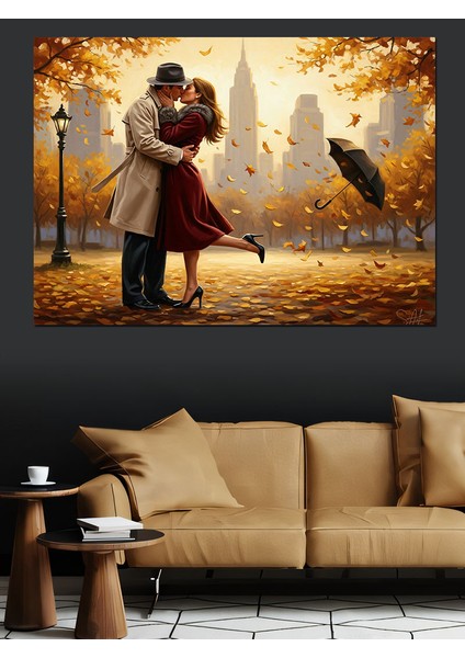 Sonbaharda Aşık Çift Dekoratif Kanvas - Mdf Ahşap Tablo indirimleri